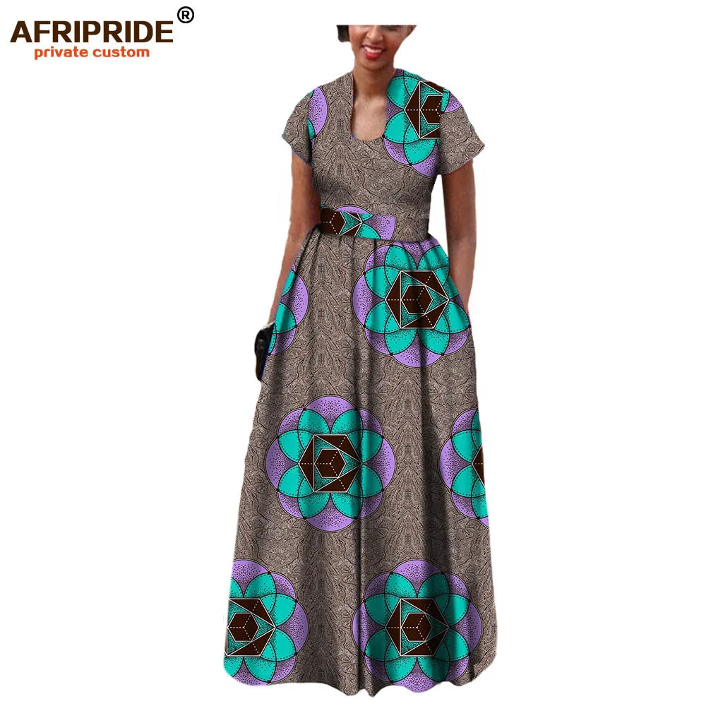 African Dress for Women Autumn Short Sleeve with Sashes Decoration Floor Length Bohemian Style Party Outfits A7225117