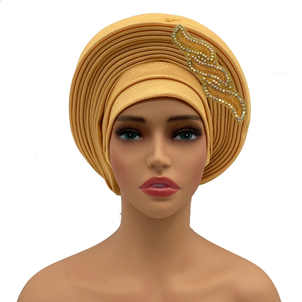 Cravate de sauna africaine Auto Gele pour femmes, couvre-chef nigérian, fête de mariage, turban féminin, casquette prête à porter