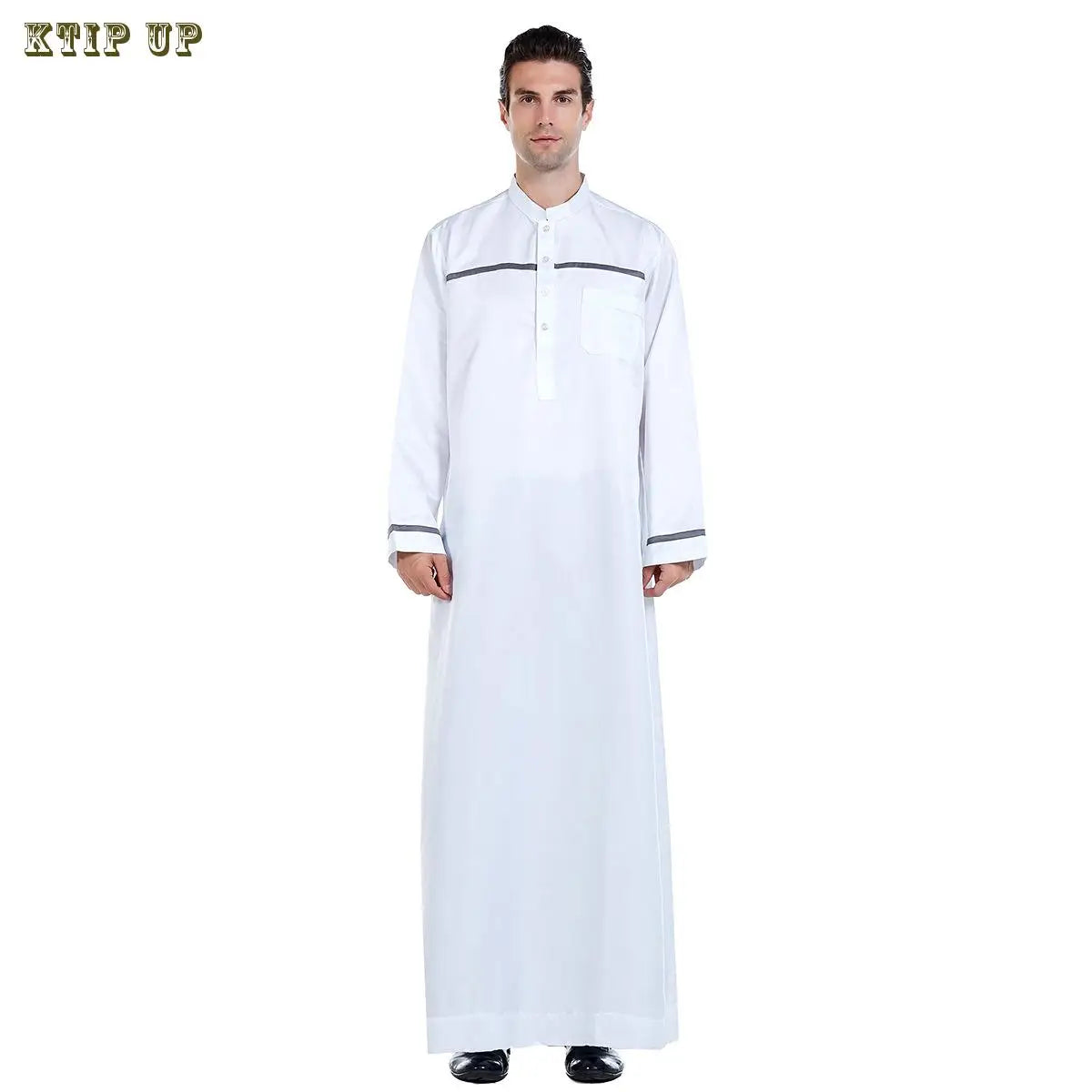Abaya islamique arabe pour hommes Robe imprimé ethnique col montant chemise mi-longue pour jeunes manteau de luxe vêtements décontractés pour hommes musulmans à la mode