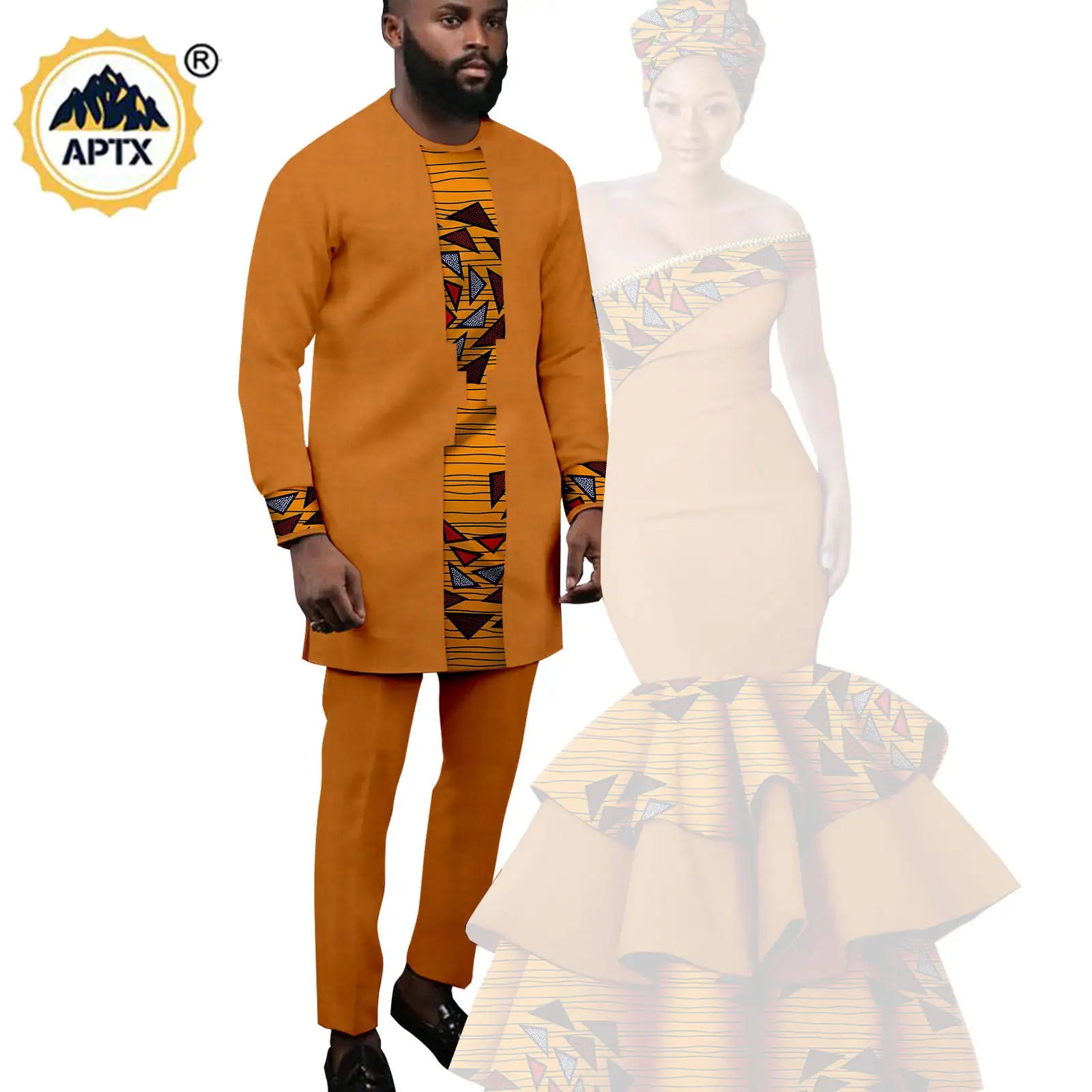 Vêtements Africains pour Couple, Robes sulfAssorties, Tenues pour Hommes, Ensembles Chemise et Pantalon, Dashiki, Robe de ixà Volants pour Dames, Y23C002