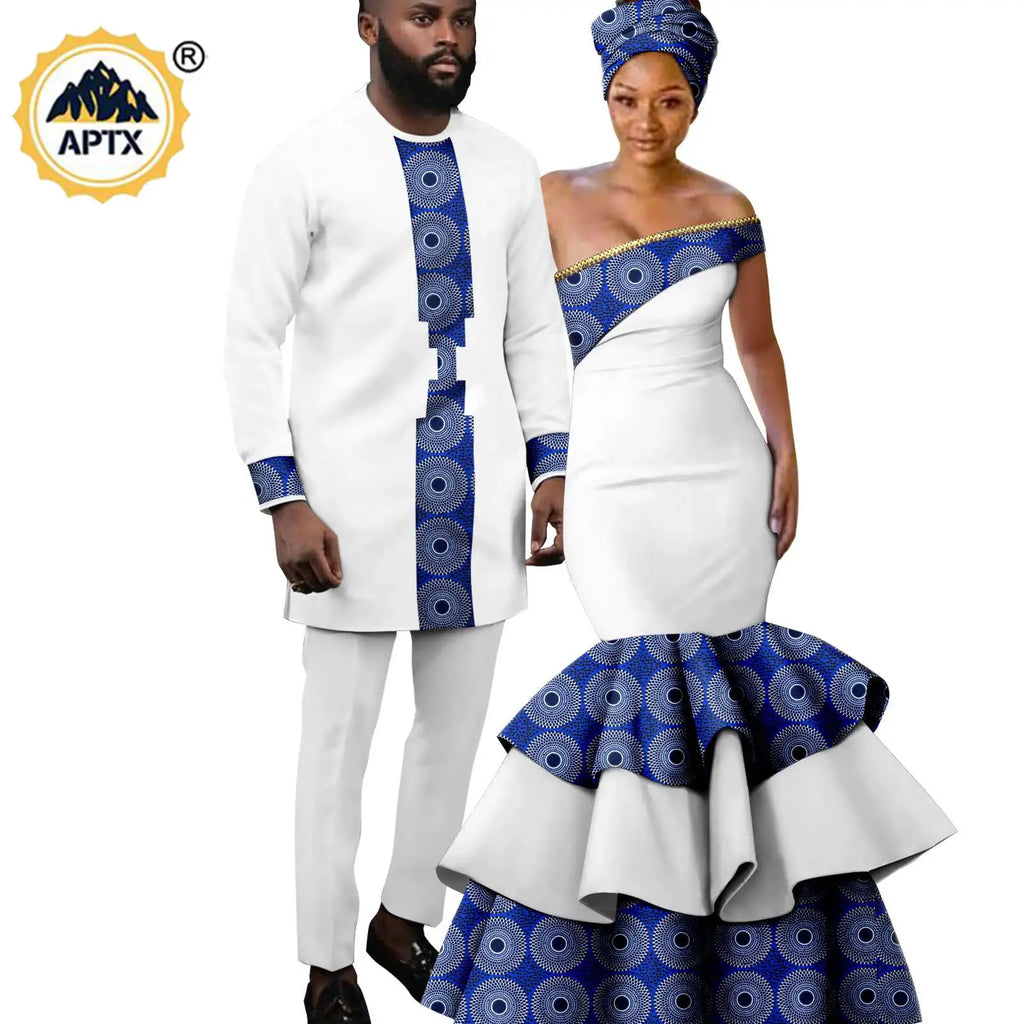 Vêtements Africains pour Couple, Robes sulfAssorties, Tenues pour Hommes, Ensembles Chemise et Pantalon, Dashiki, Robe de ixà Volants pour Dames, Y23C002