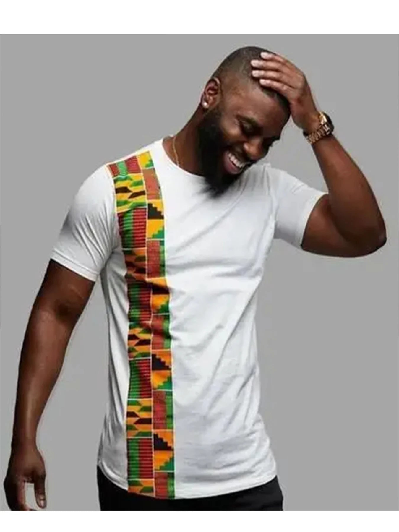T-Shirt à manches courtes pour hommes, motif Kente africain, noir, coupe cintrée, ethnique, décontracté, haut tendance