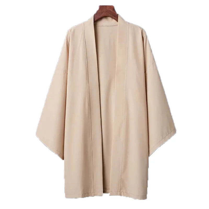 Robe d'été noire pour hommes, vêtements de samouraï, couleur unie, ample, Costume traditionnel asiatique, cape Kimono japonaise de plage, manteau de protection solaire