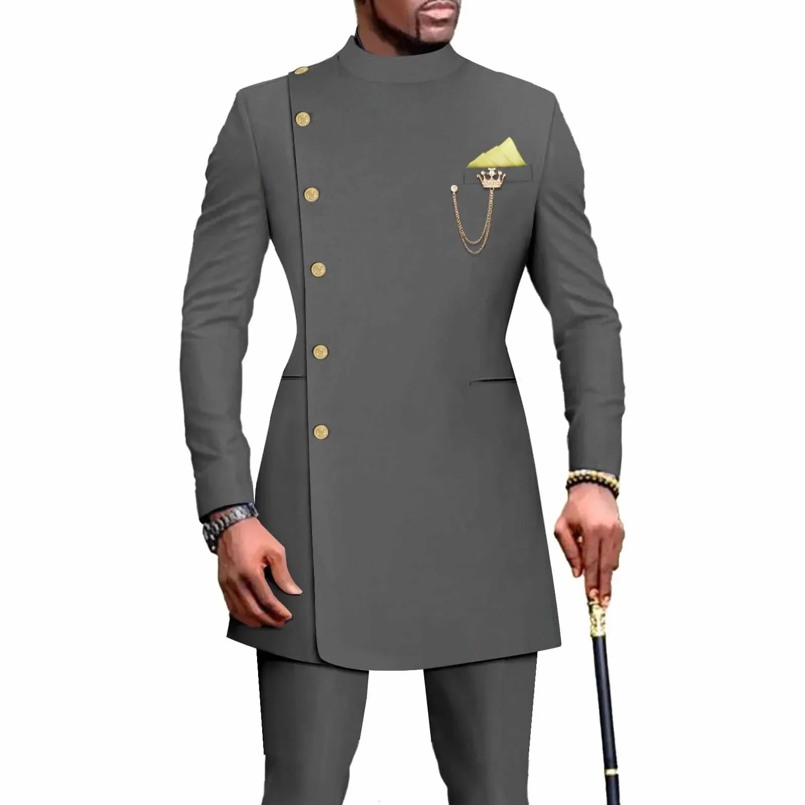 Costumes pour hommes Blazers vêtements africains pour hommes costume 2 pièces veste pantalon mariage traditionnel coupe ajustée couleur unie Festival fête