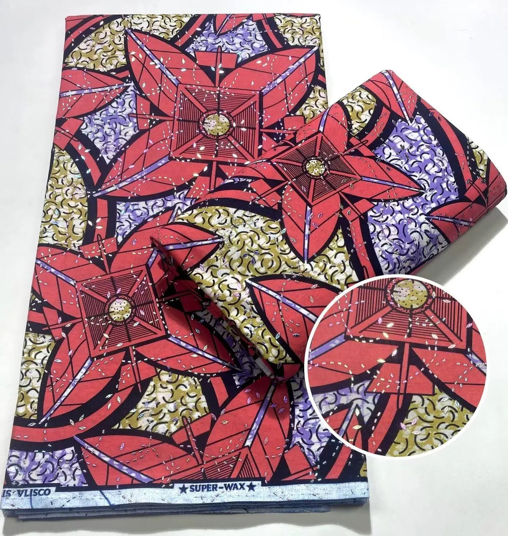 Tissu africain en cire avec des bandes de cristal, tissu en cire pour robe de femme, 6 yards/lot, cire africaine