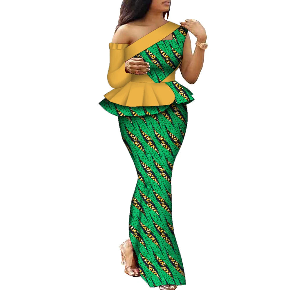 African Dress Women Traditional Ankara Print Dress for Women Elegant Party Two Pieces Sets Top and Skirt Lady's Outfits WY10085