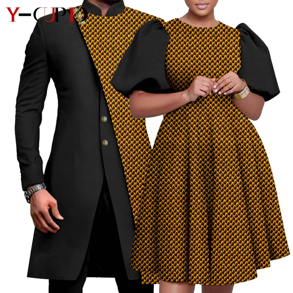 Vêtements Africains Assortis pour Couple Dashiki, Robe Imprimée, Bazin Riche, Ensemble Veste et Pantalon Imbibés, 2 Pièces, Y23C076