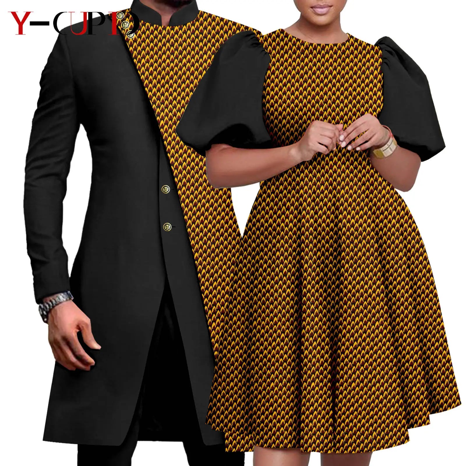 Vêtements Africains Assortis pour Couple Dashiki, Robe Imprimée, Bazin Riche, Ensemble Veste et Pantalon Imbibés, 2 Pièces, Y23C076