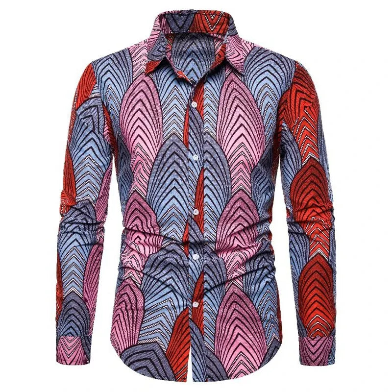 Chemises pour hommes imprimées traditionnelles africaines chemisiers décontractés à simple boutonnage chemise à manches longues Streetwear tendance hauts à revers vêtements pour hommes