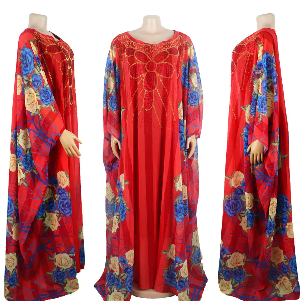 African Print Dresses for Women Muslim Maxi Dress Traditional Dashiki Diamond Abaya Dubai Boubou Robe Africa Morocco Gown Robes