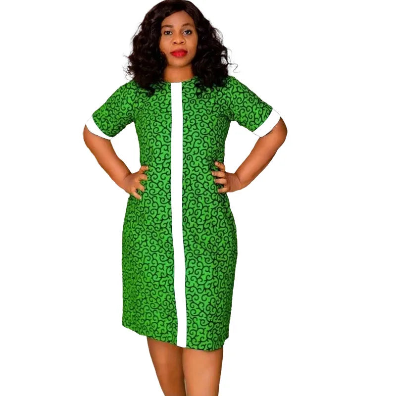 African Fashion O-Neck Dress White&Wax Patchwork Original Design Tailor Made Women's Outfit Colorful Print Female Party Wear