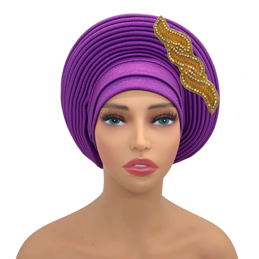 Cravate de sauna africaine Auto Gele pour femmes, couvre-chef nigérian, fête de mariage, turban féminin, casquette prête à porter