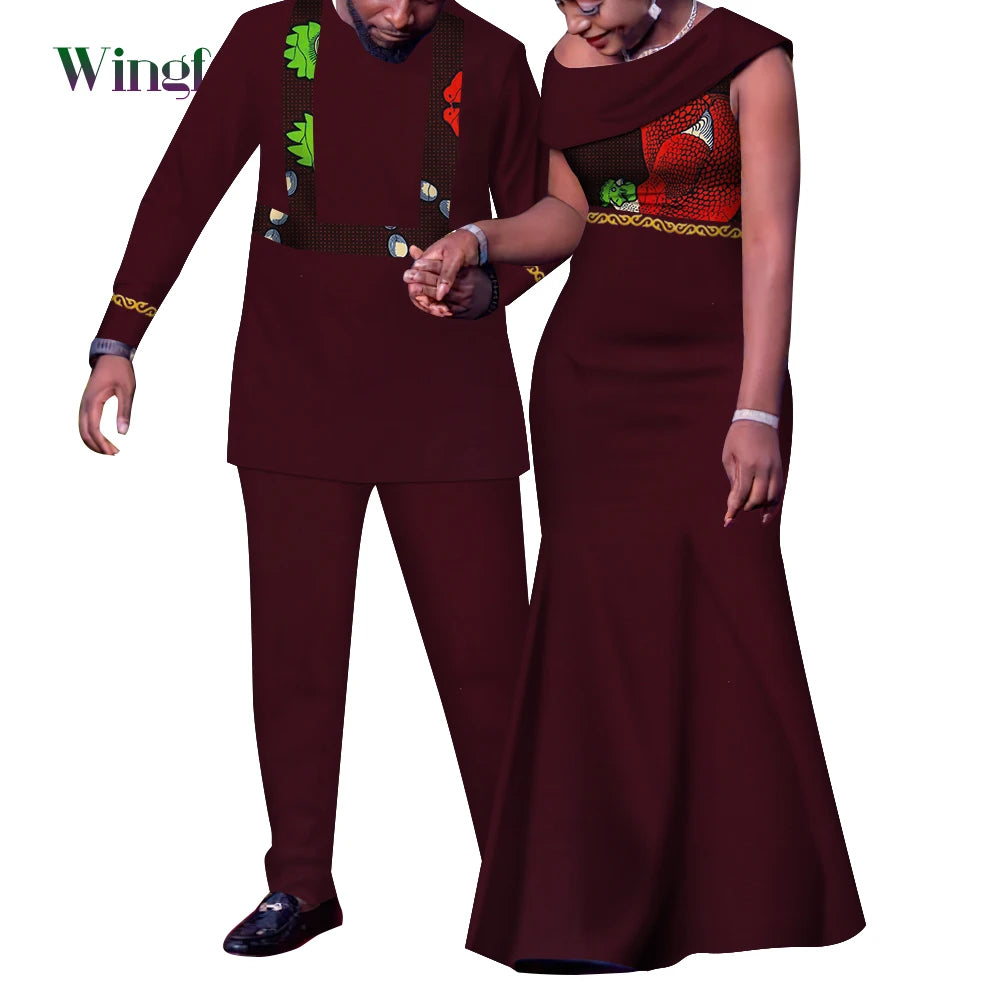 Tenues de Couple africain, ensembles assortis Dashiki, costume et robes pour hommes africains pour femmes, vêtements de fête pour Couple WYQ905