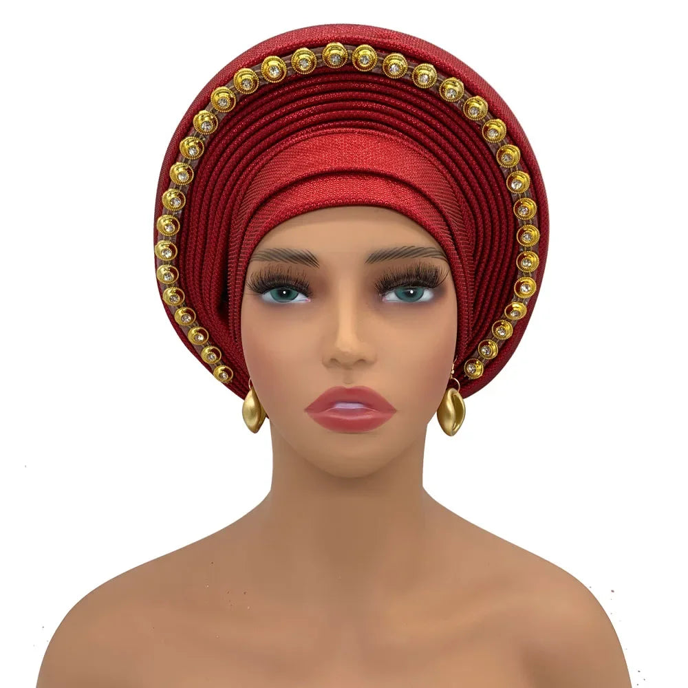 Turban Africain pour Femme, Casquette de Sauna Nigériane, Accessoire de ixde Mariage, Enveloppes de Tête Déjà Faites à la Main