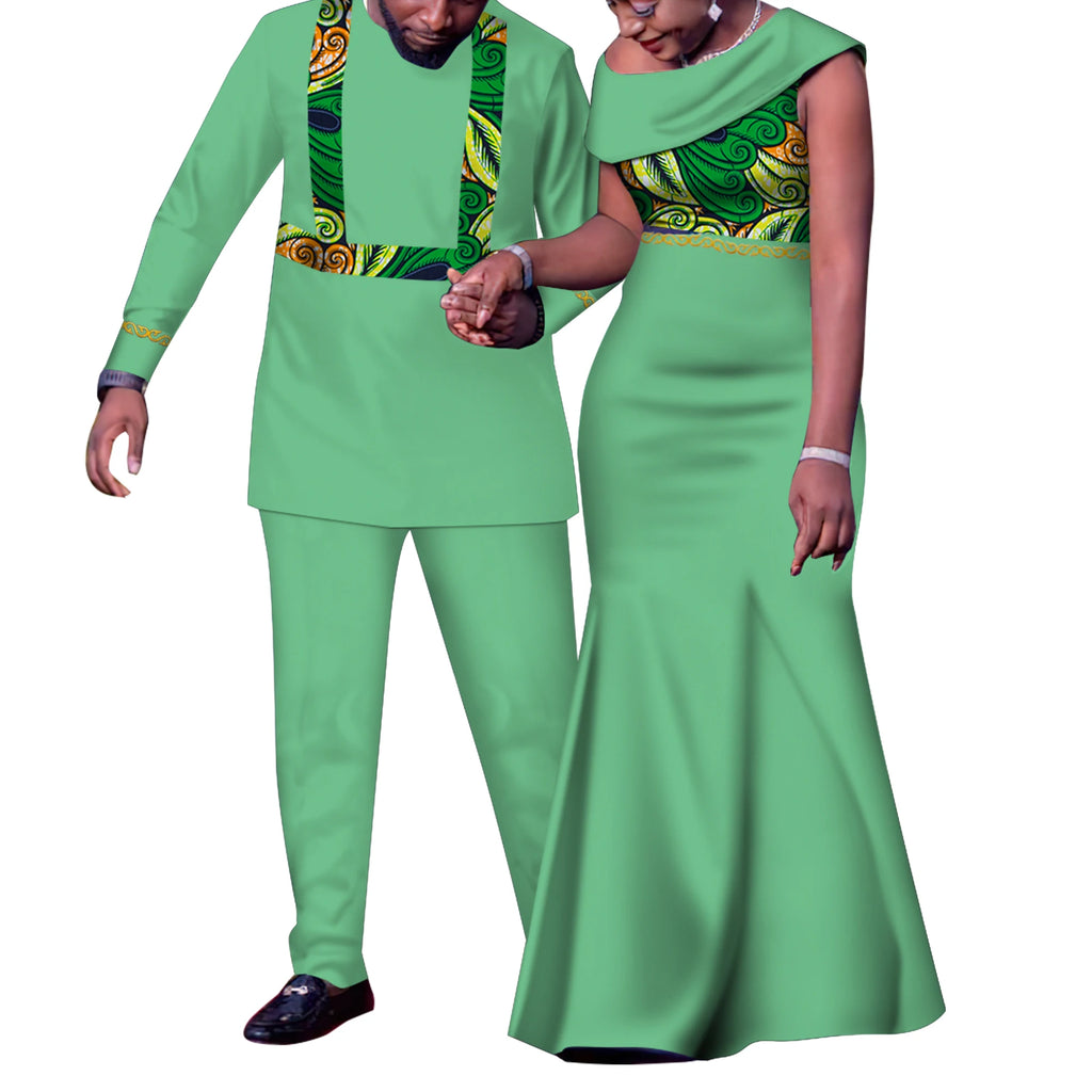 Tenues de Couple africain, ensembles assortis Dashiki, costume et robes pour hommes africains pour femmes, vêtements de fête pour Couple WYQ905