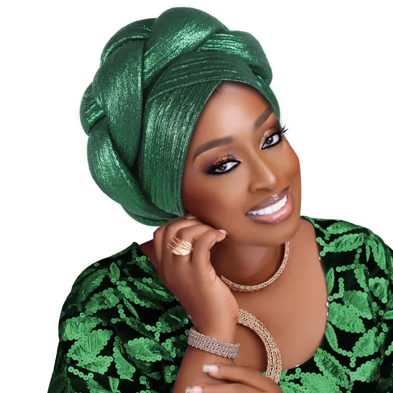Auto Gele-Turban Africain pour Femme Musulmane, Cravate de Sauna, Chapeau Rond Plissé, Hijab Aso Oke NigWin, Foulard de Tête