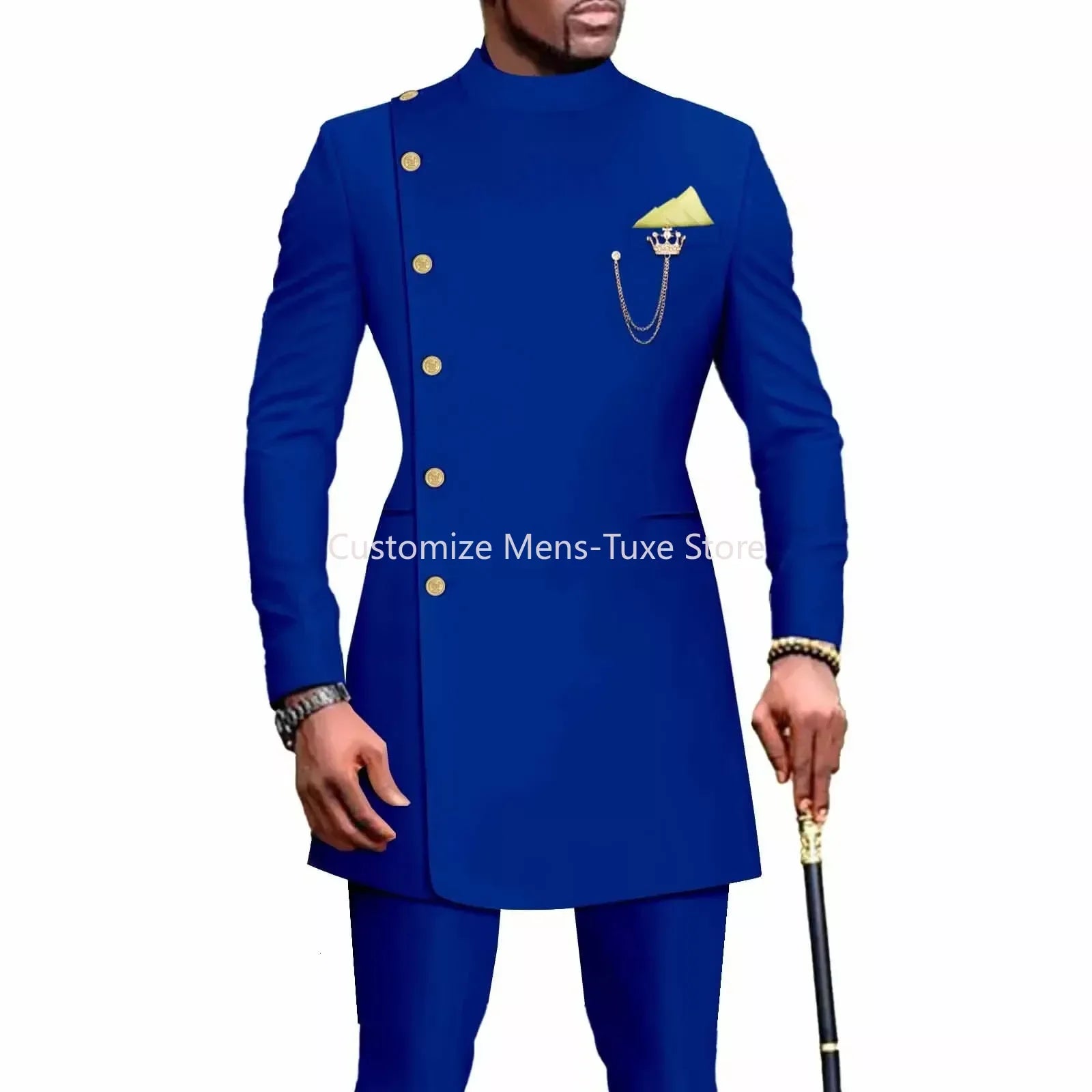 Costumes pour hommes Blazers vêtements africains pour hommes costume 2 pièces veste pantalon mariage traditionnel coupe ajustée couleur unie Festival fête