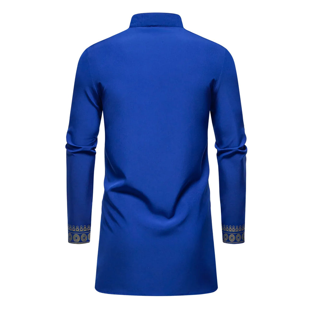 Ensemble de Robe imprimé africain à col montant pour hommes, noir/blanc, tenue de chef Tribal du moyen-orient de saphir, haut + pantalon, 2 pièces, 2026