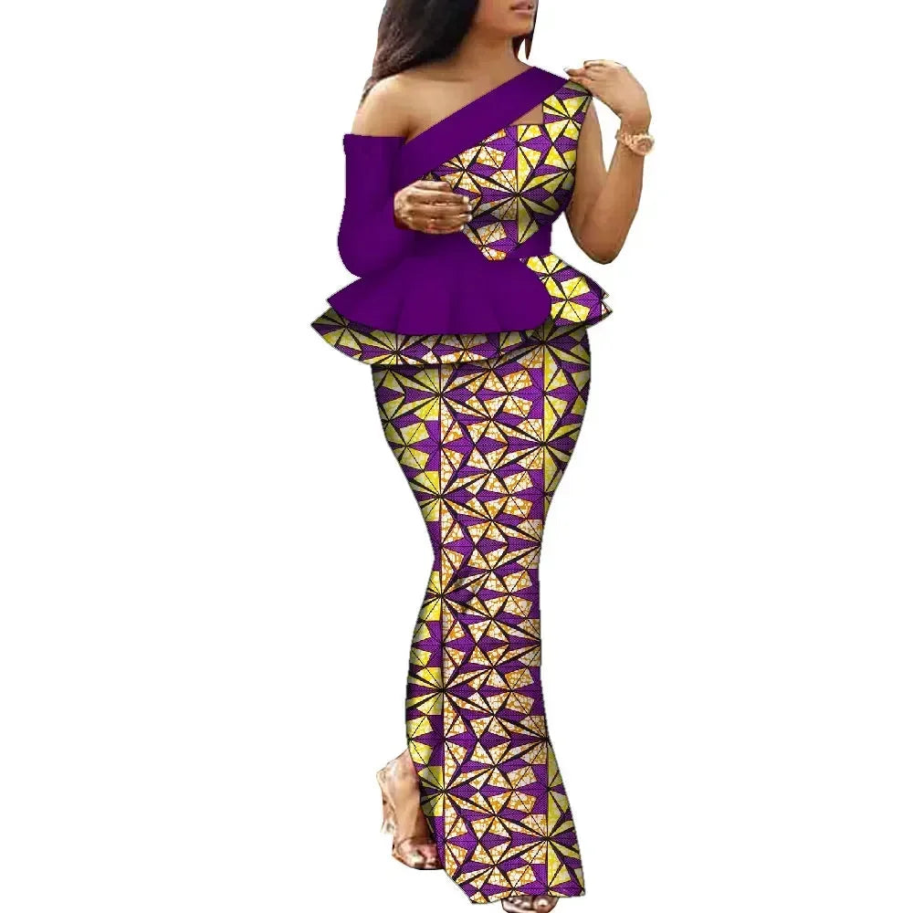 African Dress Women Traditional Ankara Print Dress for Women Elegant Party Two Pieces Sets Top and Skirt Lady's Outfits WY10085