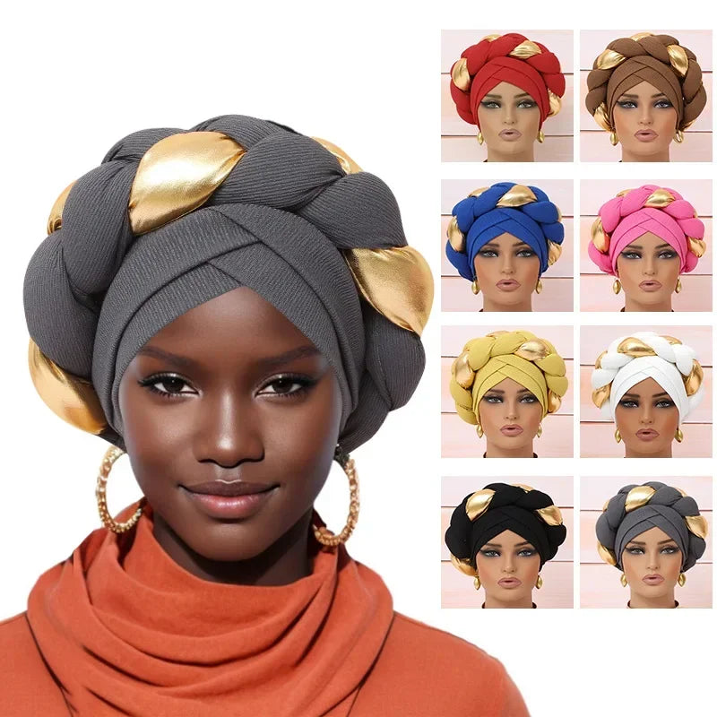 Auto Gele-Turban Africain pour Femme Musulmane, Cravate de Sauna, Chapeau Rond Plissé, Hijab Aso Oke NigWin, Foulard de Tête