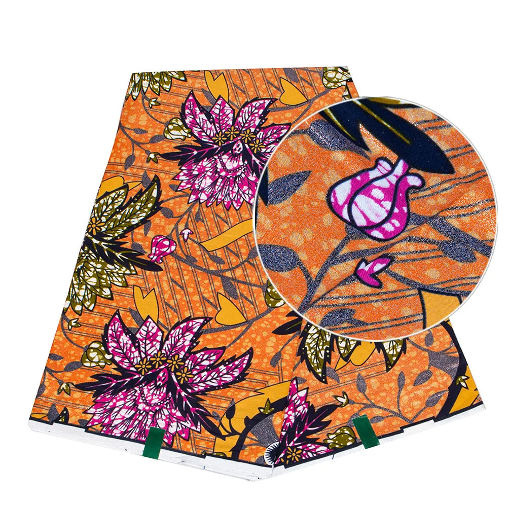 Tissu africain imprimé wax – Ankara 100 % coton avec paillettes dorées, 6 yards/rouleau, pour robes, foulards et vêtements de mode