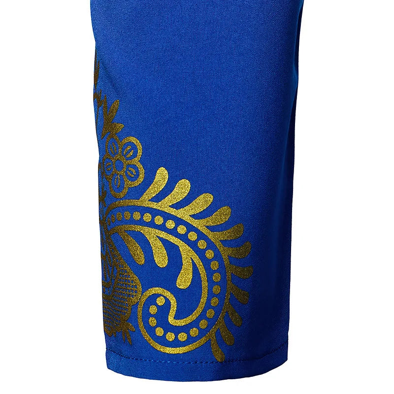 Abaya islamique arabe pour hommes Robe imprimé ethnique col montant chemise mi-longue pour jeunes manteau de luxe vêtements décontractés pour hommes musulmans à la mode