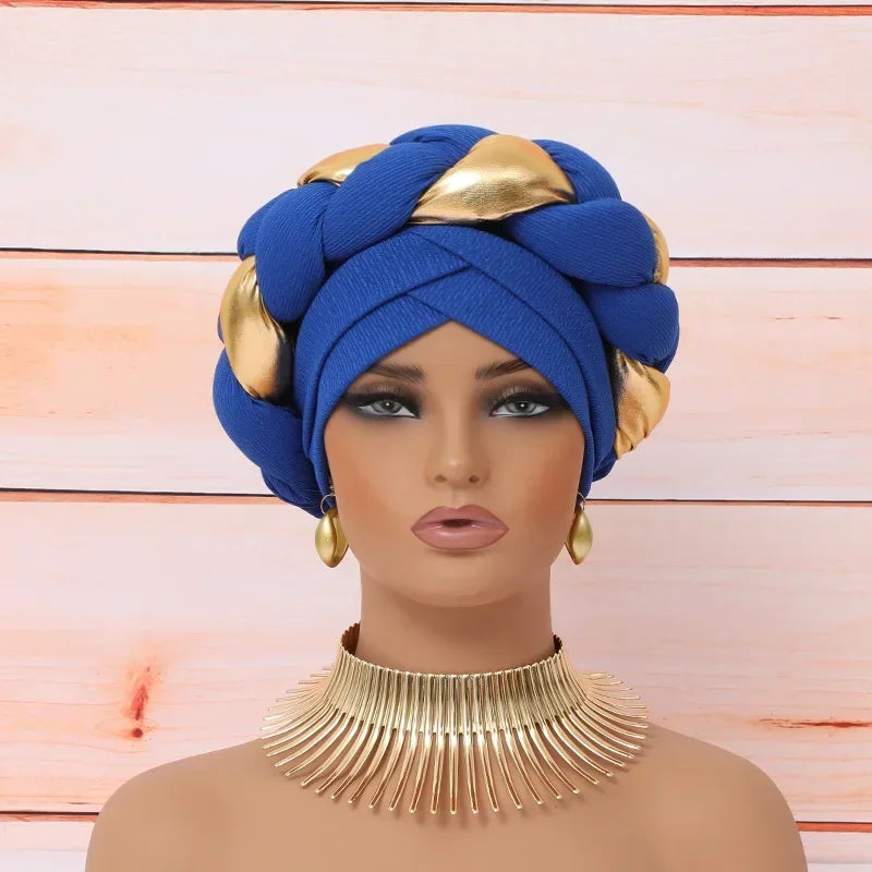 Auto Gele-Turban Africain pour Femme Musulmane, Cravate de Sauna, Chapeau Rond Plissé, Hijab Aso Oke NigWin, Foulard de Tête