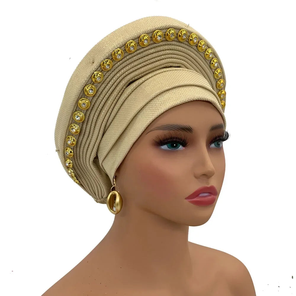 Turban Africain pour Femme, Casquette de Sauna Nigériane, Accessoire de ixde Mariage, Enveloppes de Tête Déjà Faites à la Main