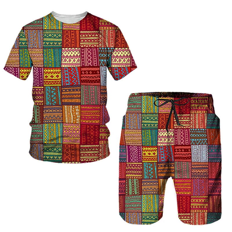 Ensembles de t-shirts et shorts College en 3D de style ethnique africain pour hommes, mode décontractée, t-shirt à manches courtes, olympiques pantalons, vêtements respirants