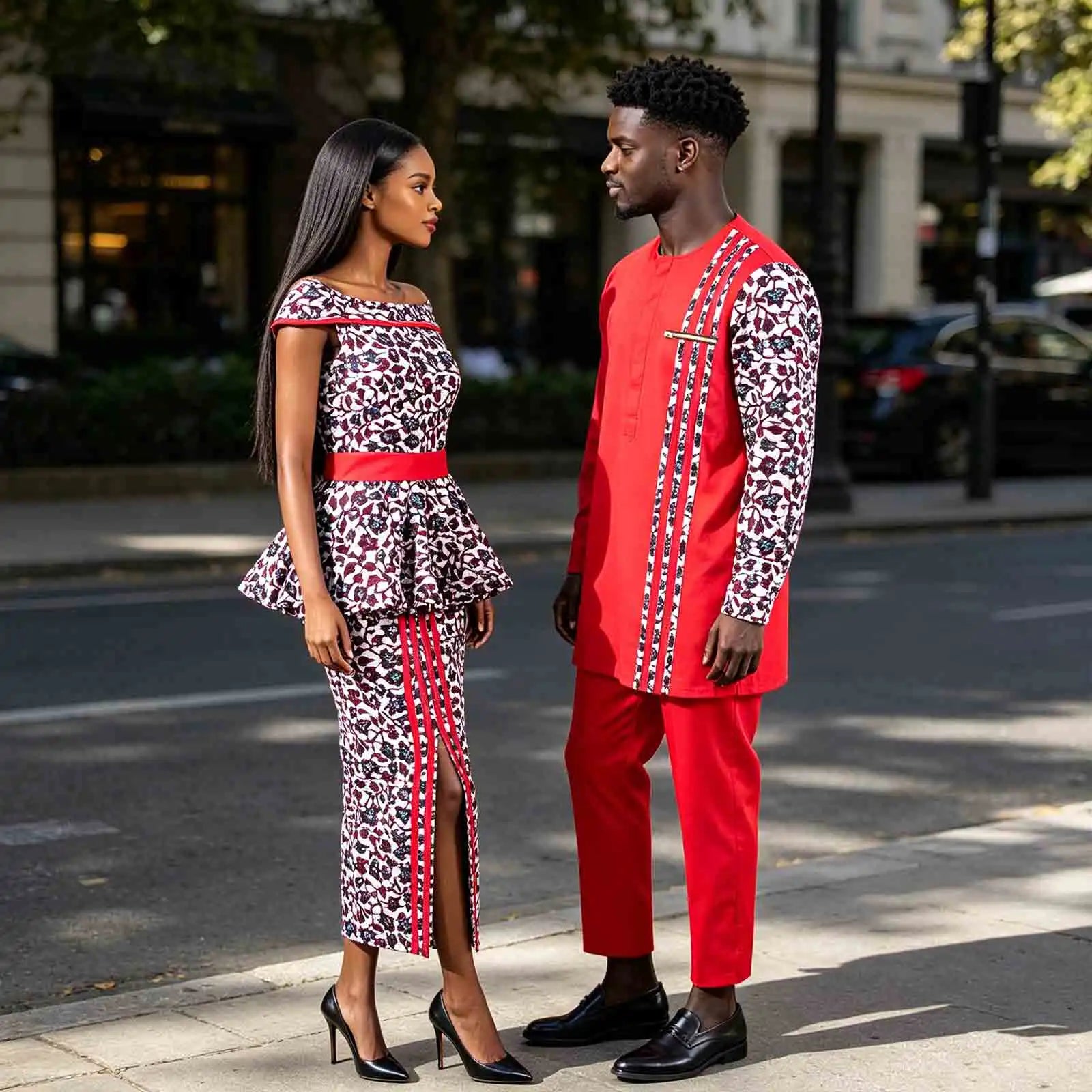 Tenues de couple assorties pour hommes, ensembles chemises et pantalons, robes africaines Dashiki pour femmes, haut et jupes fendues pour mariage, Y23C006