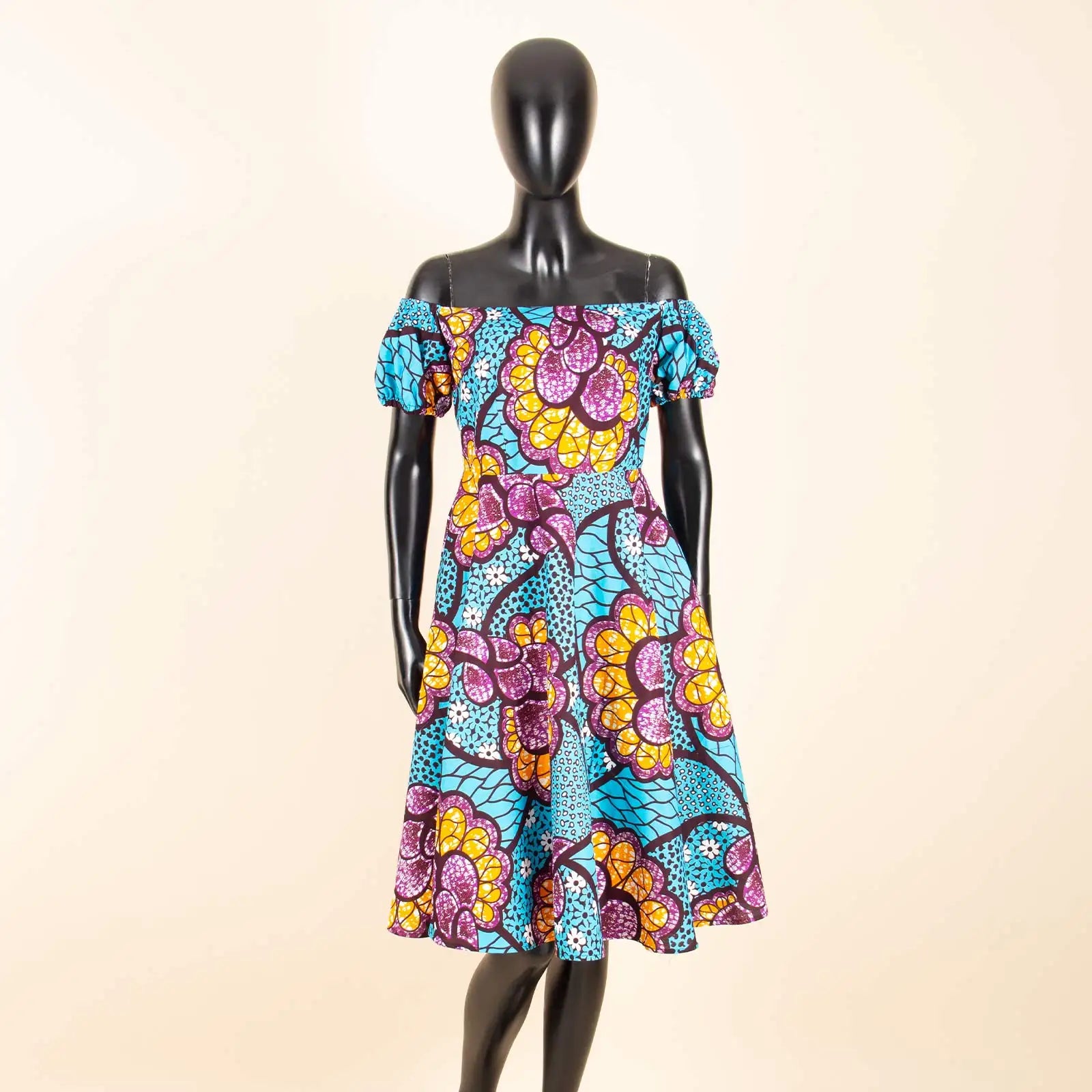 African Dresses for Women Short Sleeve High Waist Print Midi Dress Ankara Attire Traditional Outfit Elegant Fashion Wear 2425102