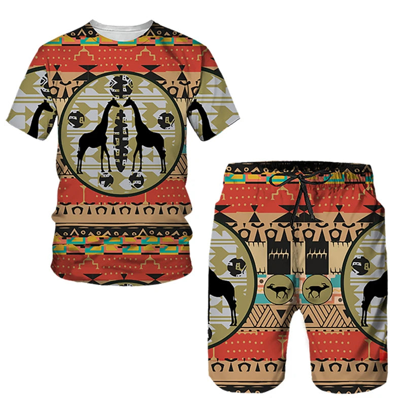 Ensembles de t-shirts et shorts College en 3D de style ethnique africain pour hommes, mode décontractée, t-shirt à manches courtes, olympiques pantalons, vêtements respirants