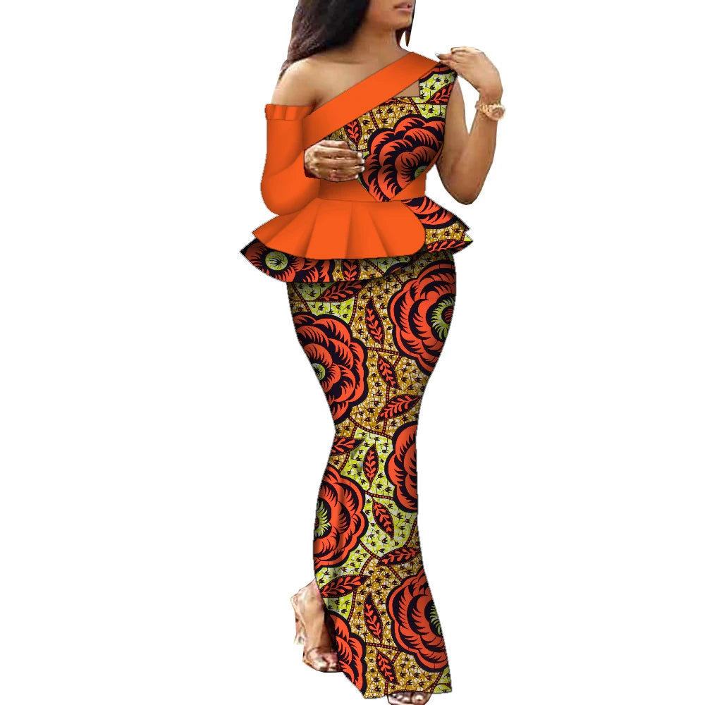 African Dress Women Traditional Ankara Print Dress for Women Elegant Party Two Pieces Sets Top and Skirt Lady's Outfits WY10085