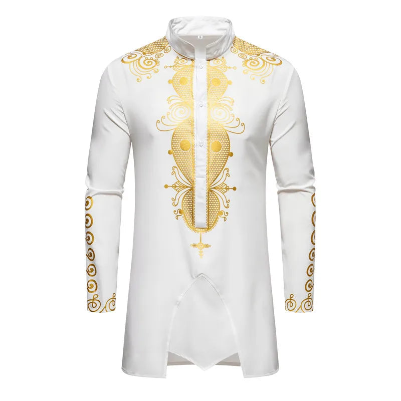 Ensemble de Robe imprimé africain à col montant pour hommes, noir/blanc, tenue de chef Tribal du moyen-orient de saphir, haut + pantalon, 2 pièces, 2026