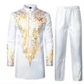 Chemise africaine à manches longues pour hommes, chemise à col chinois imprimé en métal doré, ensemble deux pièces pour Festival National traditionnel de mariage