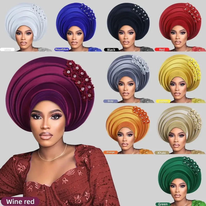 Chapeau foulard pour femmes africaines, Gele nigérian, Gele auto-formable, Turban, Bandeau pour la tête, Hijab musulman, Bonnet, pour soirées et événements