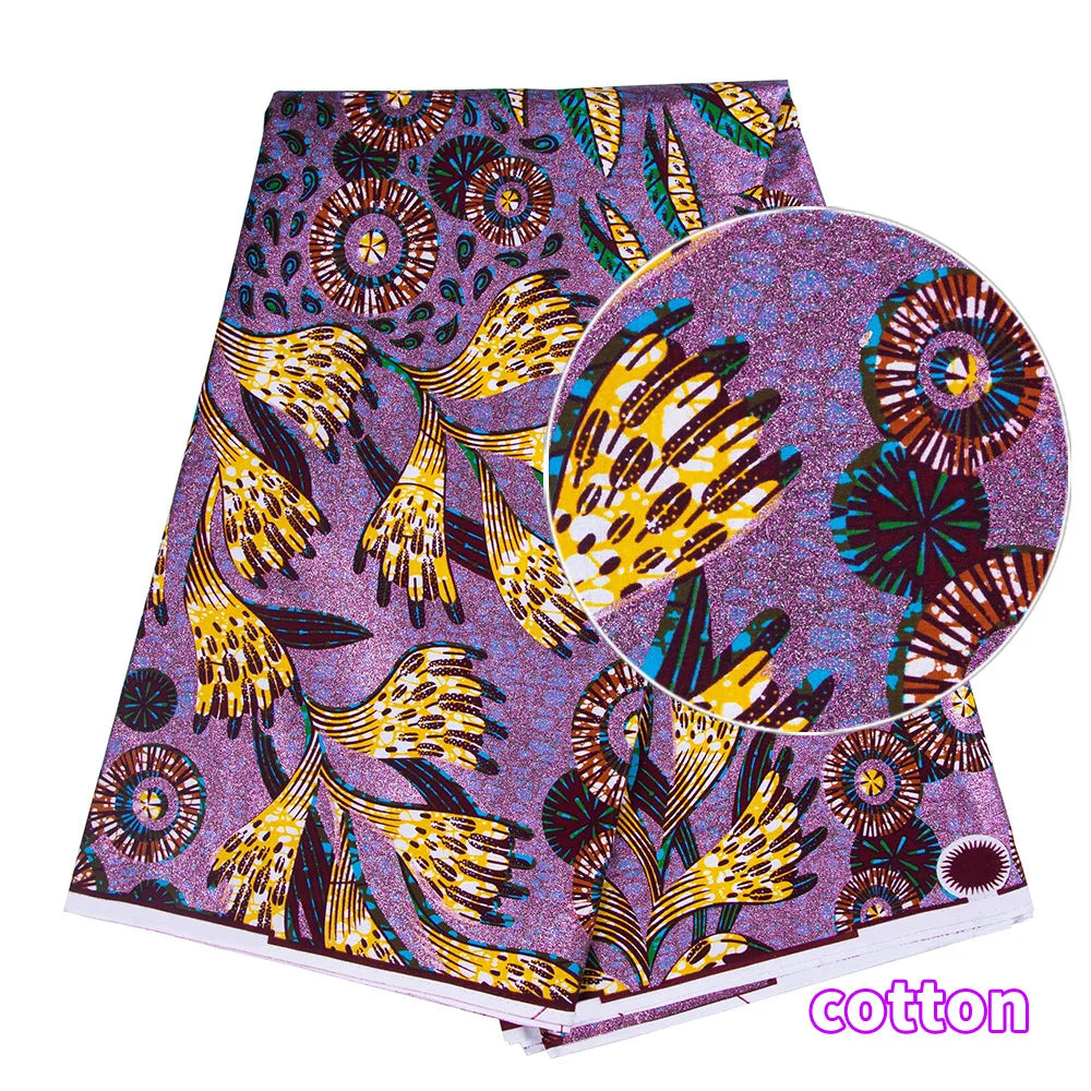 Tissu africain imprimé wax – Ankara 100 % coton avec paillettes dorées, 6 yards/rouleau, pour robes, foulards et vêtements de mode