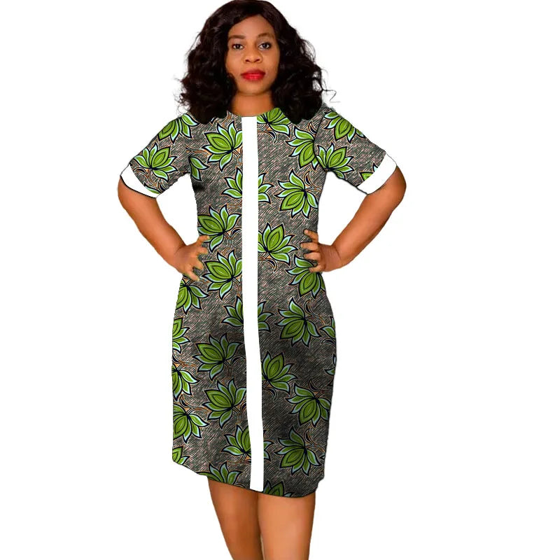 African Fashion O-Neck Dress White&Wax Patchwork Original Design Tailor Made Women's Outfit Colorful Print Female Party Wear
