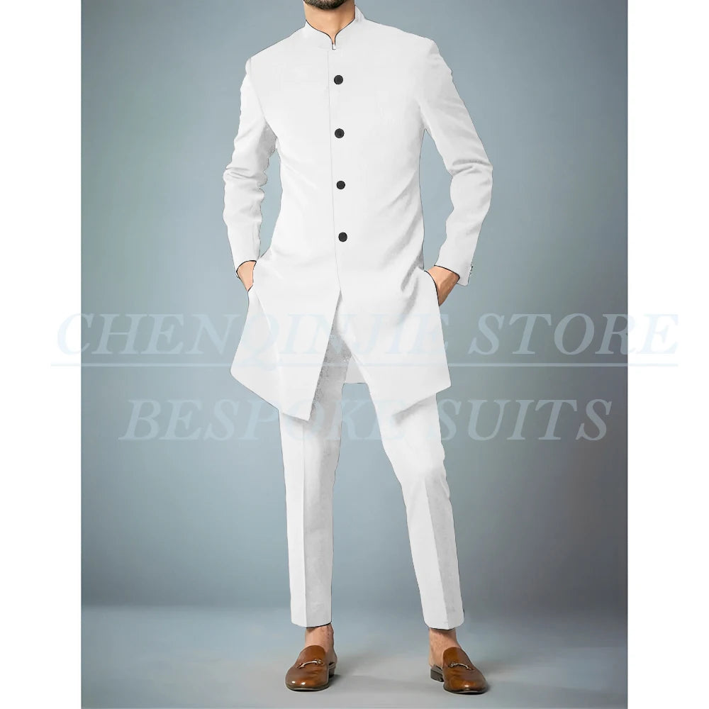 Costumes africains à simple boutonnage pour hommes, vêtements masculins de haute qualité, veste et pantalon, coupe couvertes, revers debout, bleu marine, tenues 2 pièces