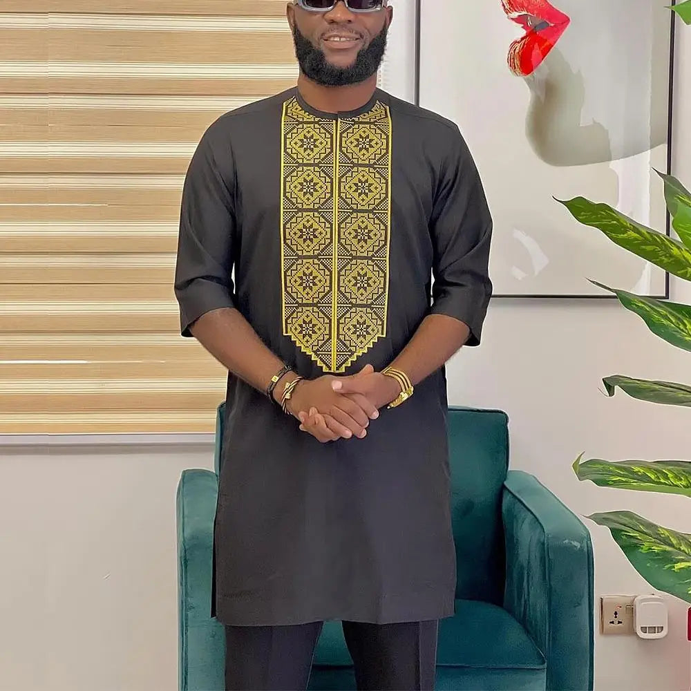 Nouvel ensemble traditionnel africain pour homme 2026 – Costume élégant et tendance pour homme, ensemble décontracté brodé deux pièces, caftan pour homme