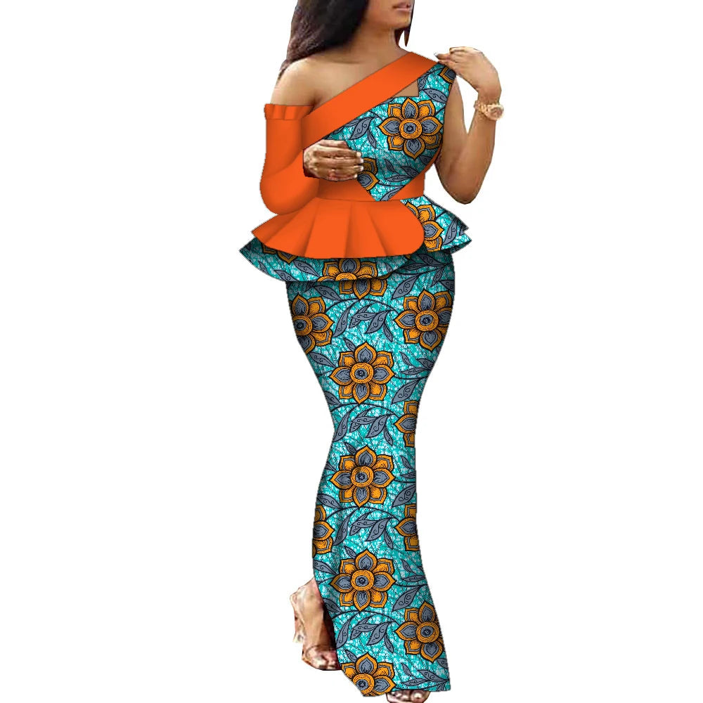 African Dress Women Traditional Ankara Print Dress for Women Elegant Party Two Pieces Sets Top and Skirt Lady's Outfits WY10085