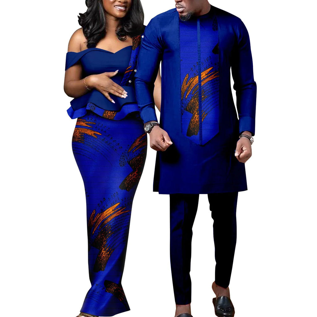 Robes africaines pour femmes, tenues assorties pour couples Bazin Lover, robes de soirée sirène imprimées, ensembles chemise et pantalon pour hommes, tenues de mariage