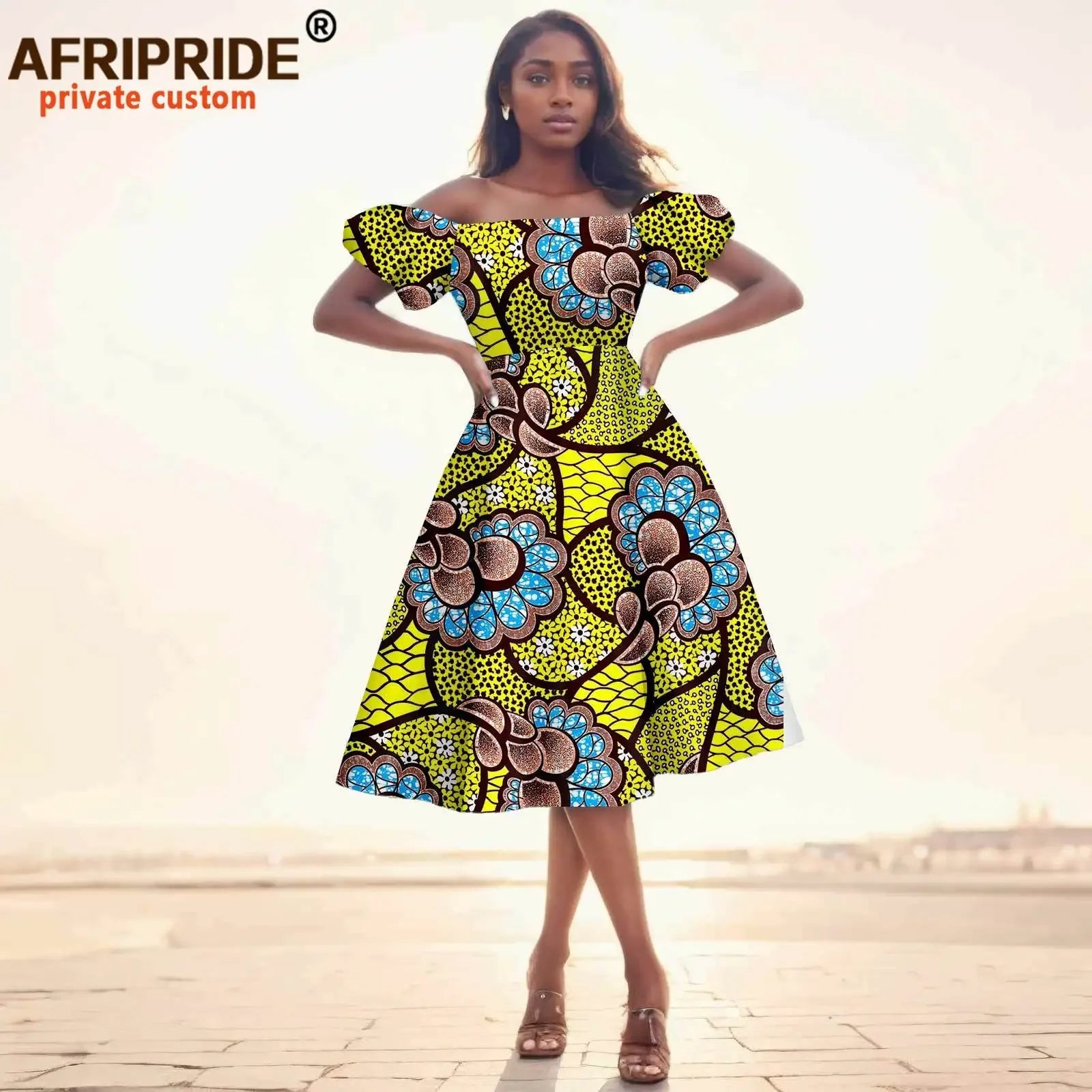 African Dresses for Women Short Sleeve High Waist Print Midi Dress Ankara Attire Traditional Outfit Elegant Fashion Wear 2425102