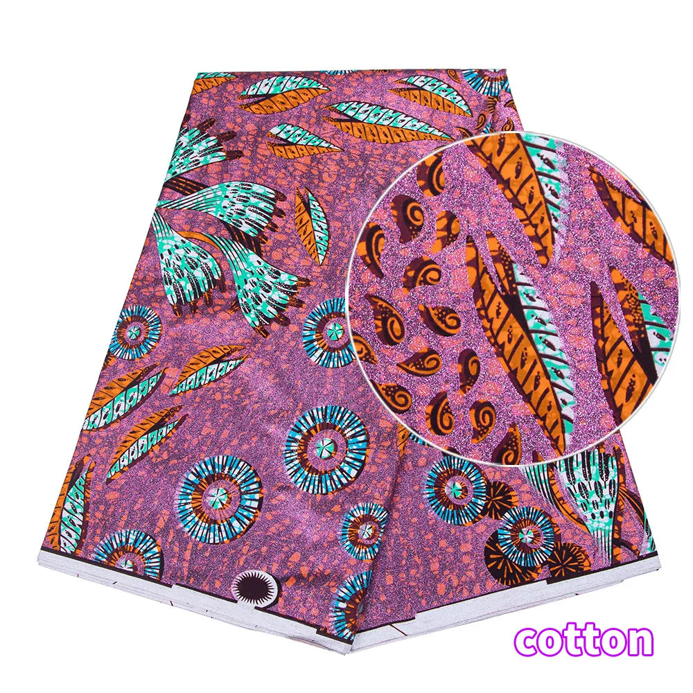 Tissu africain imprimé wax – Ankara 100 % coton avec paillettes dorées, 6 yards/rouleau, pour robes, foulards et vêtements de mode