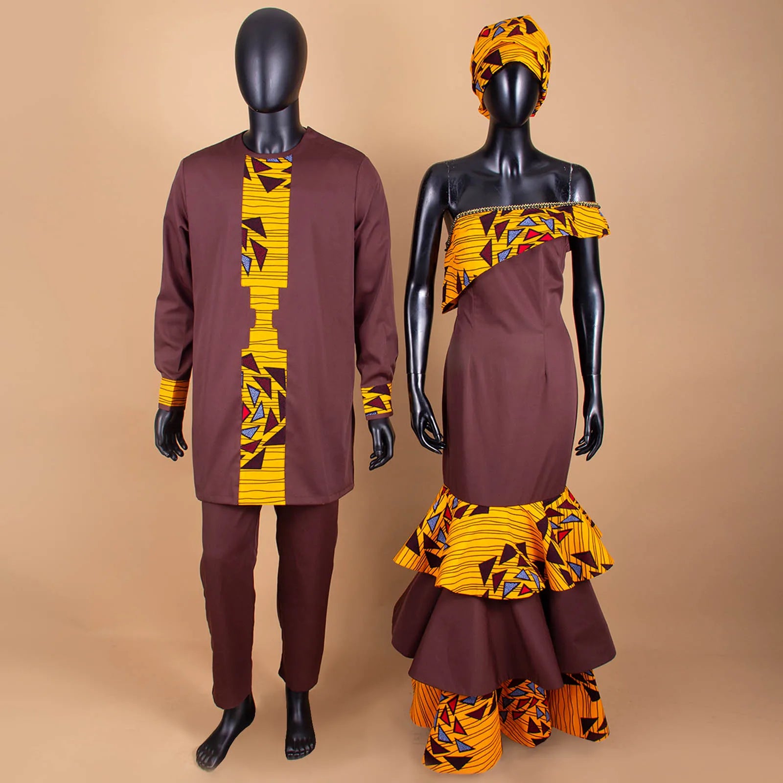 Vêtements Africains pour Couple, Robes sulfAssorties, Tenues pour Hommes, Ensembles Chemise et Pantalon, Dashiki, Robe de ixà Volants pour Dames, Y23C002