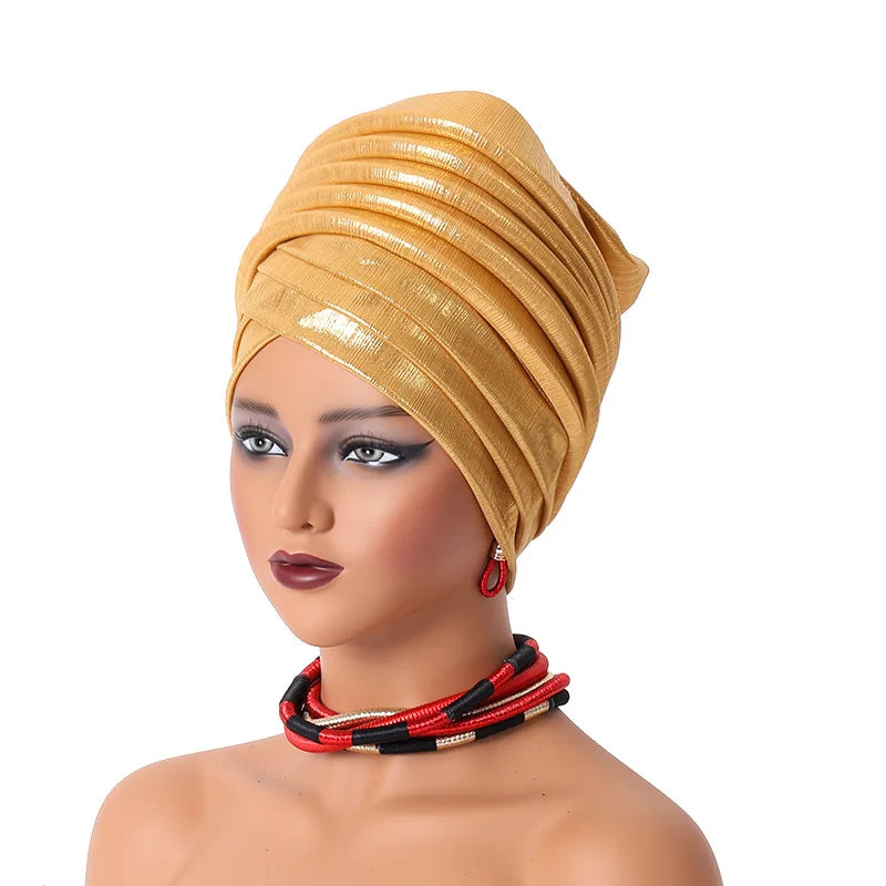 Femmes africaines Auto Gele couvre-chef Nigeria dame plissée bandeau musulman foulard Bonnet Turbante Mujer