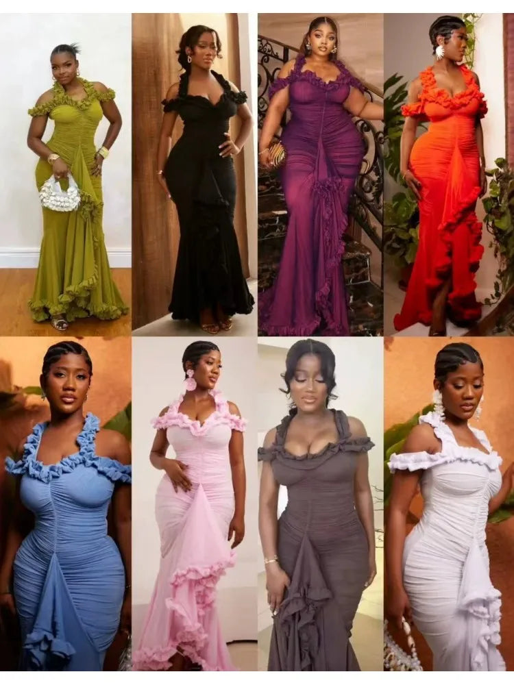 African Dresses For Women Elegant Off Shoulder Dashiki Maxi A-Line Dress Ladies Traditional African Clothing Fairy Dreaes