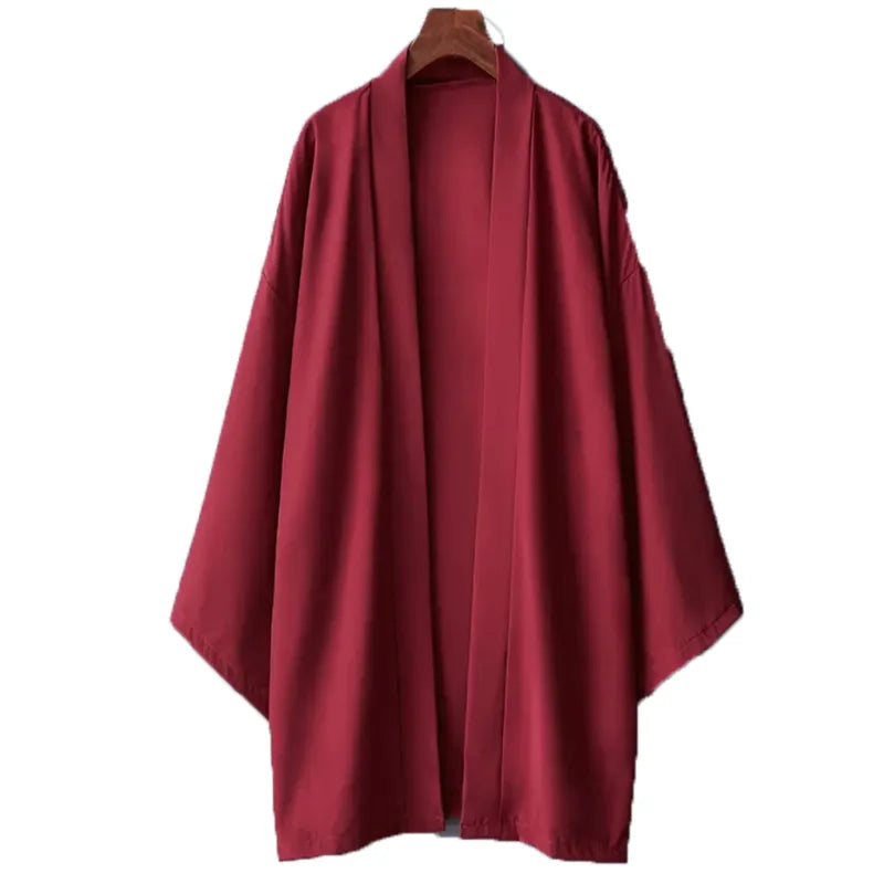 Robe d'été noire pour hommes, vêtements de samouraï, couleur unie, ample, Costume traditionnel asiatique, cape Kimono japonaise de plage, manteau de protection solaire