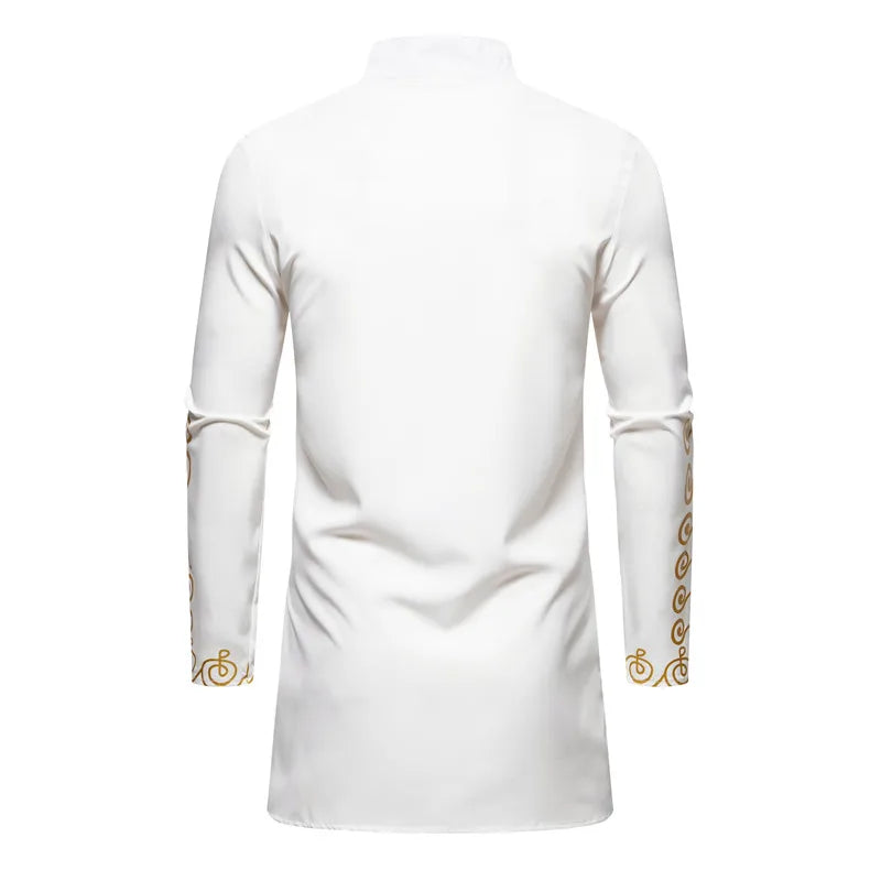 Ensemble de Robe imprimé africain à col montant pour hommes, noir/blanc, tenue de chef Tribal du moyen-orient de saphir, haut + pantalon, 2 pièces, 2026