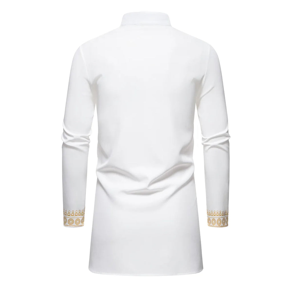 Ensemble de Robe imprimé africain à col montant pour hommes, noir/blanc, tenue de chef Tribal du moyen-orient de saphir, haut + pantalon, 2 pièces, 2026